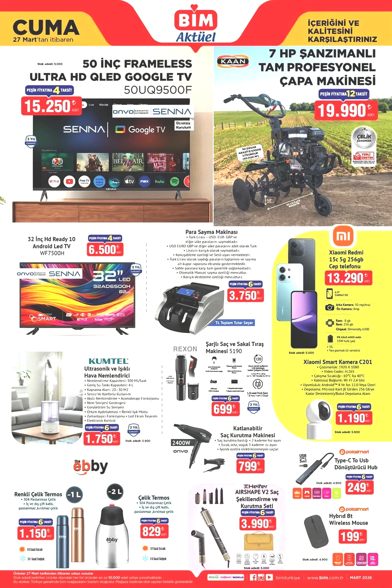 BİM'e Redmi 15c, akıllı kamera ve para sayma makinesi geliyor! 27 Mart BİM aktüel ürünler listesi