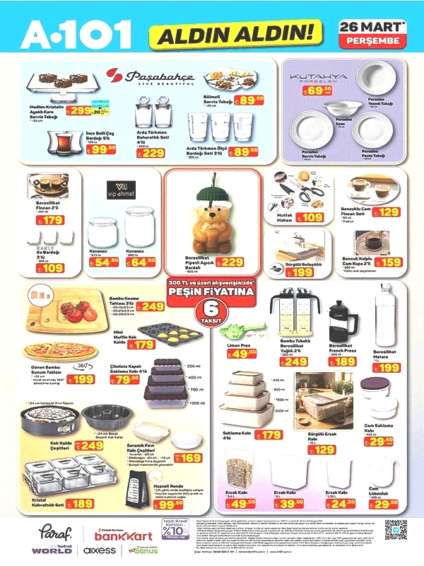 YENİ A101 BROŞÜRÜ Sayfa Sayfa A101 aktüel ürünler kataloğu 26 Mart 2026 Perşembenin ürünleri ve fiyatları: Mutfak, banyo, bahçe, giyim kategorileri